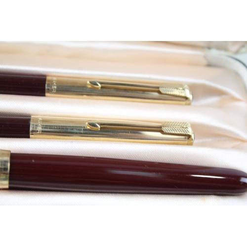 491 - Vintage Parker 51 Burgundy Fountain Pen w/ 14ct Nib, Rolled Gold Cap, Ballpoint