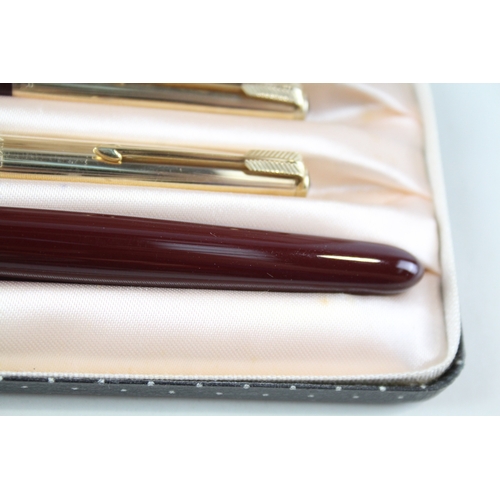 491 - Vintage Parker 51 Burgundy Fountain Pen w/ 14ct Nib, Rolled Gold Cap, Ballpoint