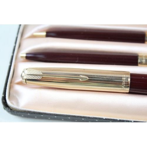 491 - Vintage Parker 51 Burgundy Fountain Pen w/ 14ct Nib, Rolled Gold Cap, Ballpoint