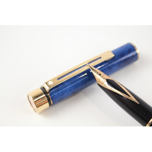 492 - Vintage Sheaffer Targa Blue Lacquer Cased Fountain Pen w/ 14ct Gold Nib WRITING