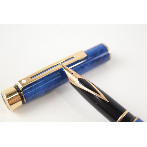 492 - Vintage Sheaffer Targa Blue Lacquer Cased Fountain Pen w/ 14ct Gold Nib WRITING