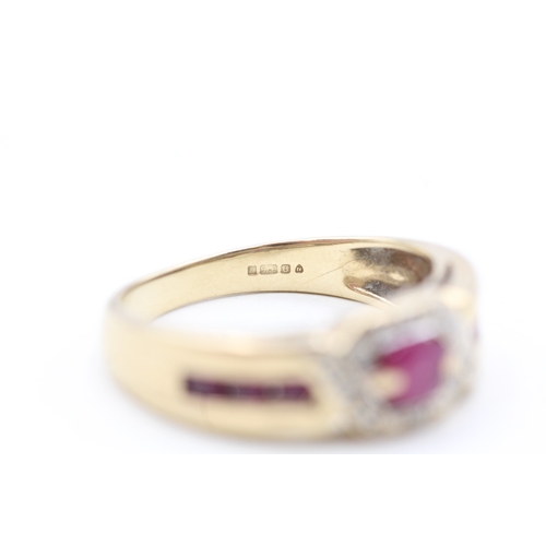 50 - 9ct gold ruby and diamond twist channel setting ring (3.9g) Size  P