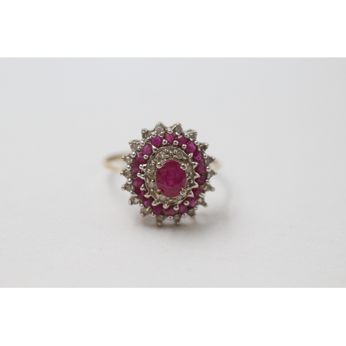 54 - 9ct gold ruby and diamond set cluster ring (2.3g) Size  P