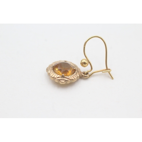 59 - 9ct gold vintage Citrine drop earrings (2.9g)