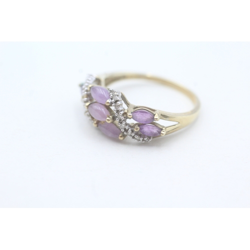 61 - 9ct gold amethyst, lavender jade & diamond dress ring (2.9g) Size  S