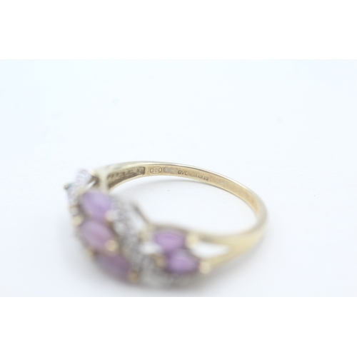 61 - 9ct gold amethyst, lavender jade & diamond dress ring (2.9g) Size  S