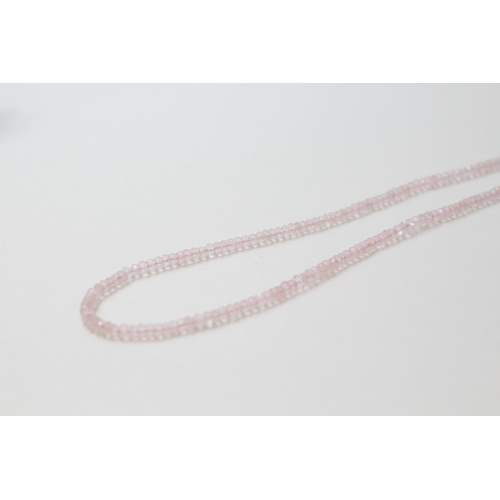 81 - 9ct gold rose quartz beaded necklace (10.2g)