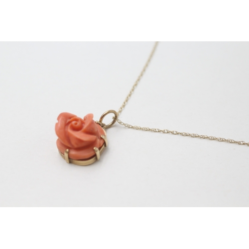 82 - 9ct gold carved coral pendant on chain (4.1g)