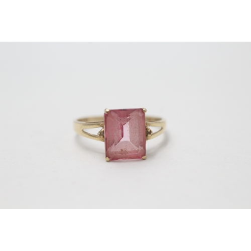 92 - 14ct gold enhanced pink topaz and diamond ring (1.9g) Size  P