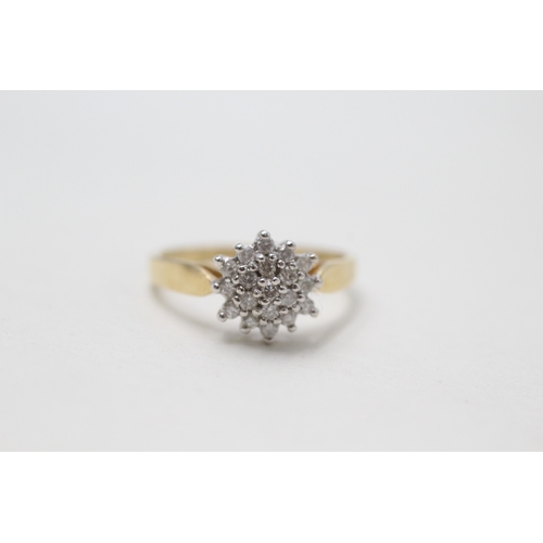 99 - 9ct gold diamond cluster ring (3.5g) Size  N