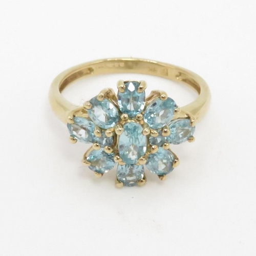 3 - 9ct gold blue topaz cocktail ring (2.5g) Size L 1/2