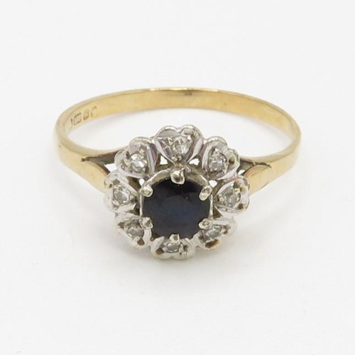 59 - 9ct gold vintage sapphire & diamond cluster ring (2.1g) AS SEEN - MISSHAPEN Size P