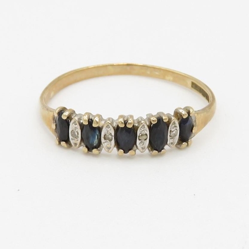 72 - 9ct gold vintage sapphire & diamond half eternity ring (1.4g) AS SEEN - MISSHAPEN Size R