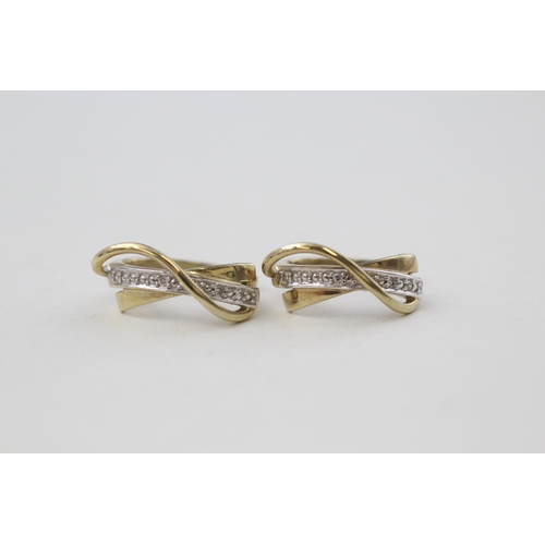 10 - 9ct gold and diamond leverback hoop earrings (2.7g)