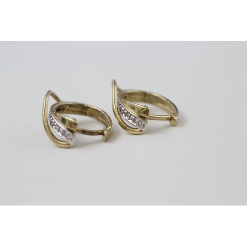 10 - 9ct gold and diamond leverback hoop earrings (2.7g)