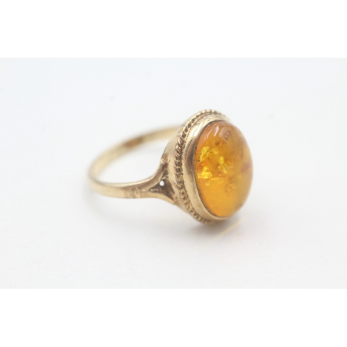 115 - 9ct gold vintage amber dress ring (3g) Size O 1/2