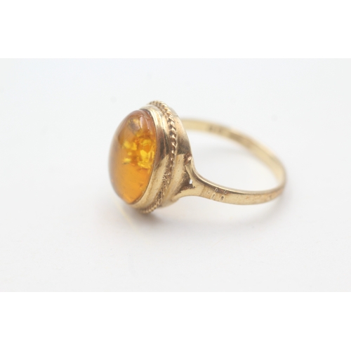 115 - 9ct gold vintage amber dress ring (3g) Size O 1/2