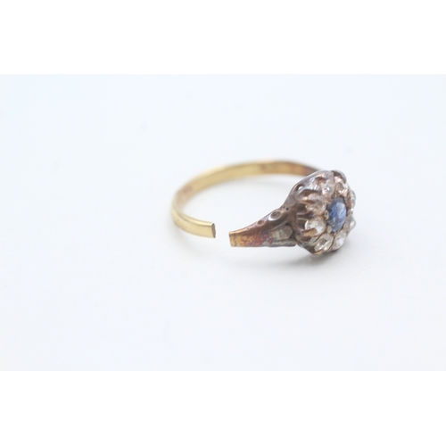 116 - 18ct gold antique sapphire & diamond cluster ring set in 15ct, condition: split in band (2.2g) Size ... 