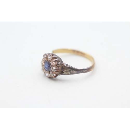 116 - 18ct gold antique sapphire & diamond cluster ring set in 15ct, condition: split in band (2.2g) Size ... 