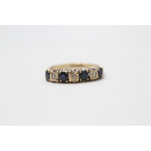 12 - 9ct gold 1970's sapphire & diamond half eternity ring (2.1g) Size P 1/2