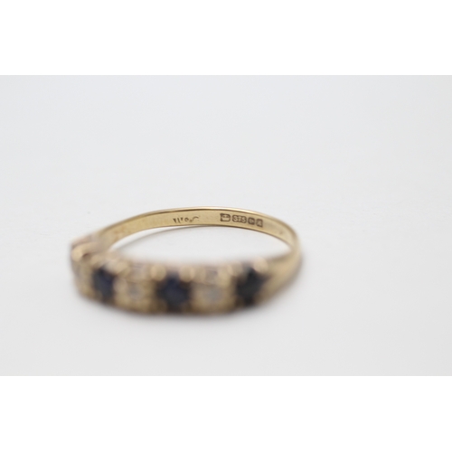 12 - 9ct gold 1970's sapphire & diamond half eternity ring (2.1g) Size P 1/2