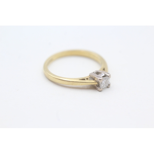 140 - 18ct gold princess cut diamond solitaire ring (2.8g) Size M