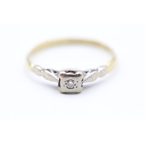 144 - 18ct gold diamond single stone ring (1.6g) AS SEEN - MISSHAPEN Size M