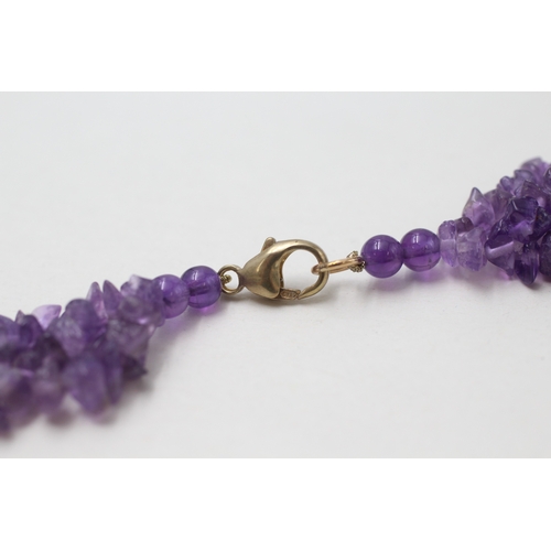 145 - 9ct gold amethyst chip bead necklace (59.4g)