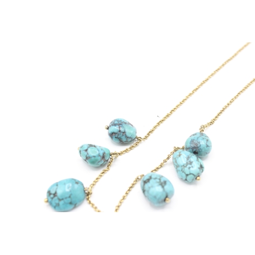 147 - 15ct gold antique turquoise necklace (21.2g)