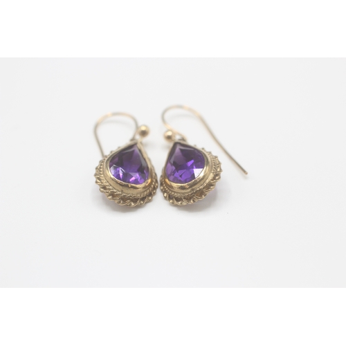 162 - 9ct gold amethyst drop earrings with french hooks (4g)