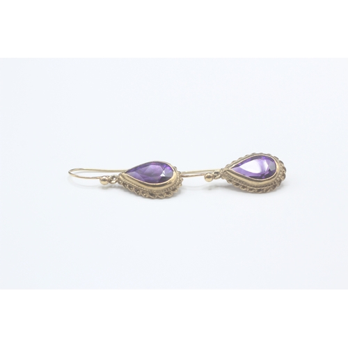 162 - 9ct gold amethyst drop earrings with french hooks (4g)