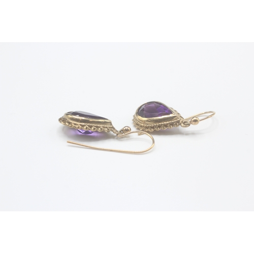 162 - 9ct gold amethyst drop earrings with french hooks (4g)