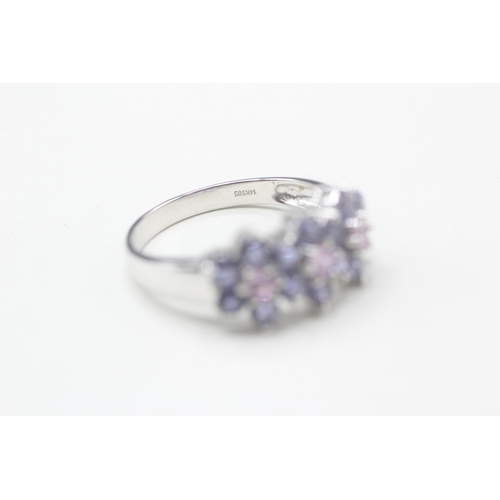 179 - 14ct white gold iolite & pink sapphire floral cluster ring (4.2g) Size R 1/2