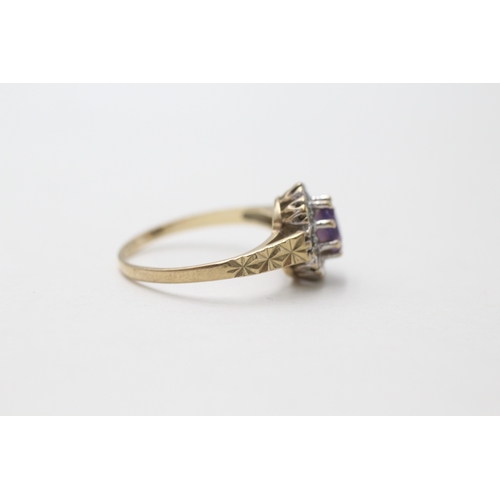 18 - 9ct gold amethyst & diamond dress ring (1.8g) Size M 1/2