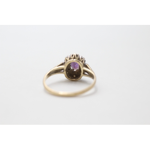 18 - 9ct gold amethyst & diamond dress ring (1.8g) Size M 1/2