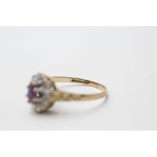 18 - 9ct gold amethyst & diamond dress ring (1.8g) Size M 1/2