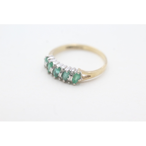 190 - 9ct gold emerald & diamond half eternity ring (1.7g) Size N