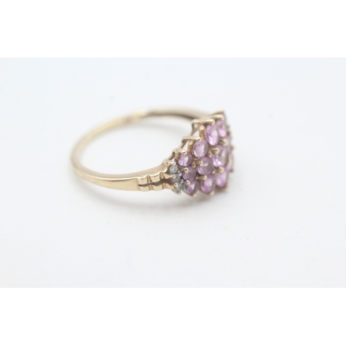 191 - 9ct gold pink sapphire & diamond dress ring (2.3g) Size O