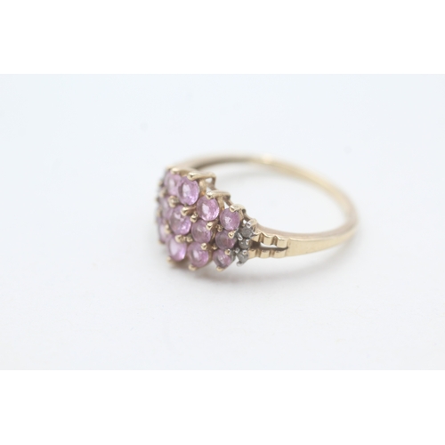 191 - 9ct gold pink sapphire & diamond dress ring (2.3g) Size O