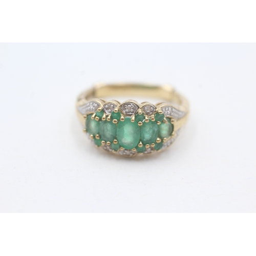 192 - 9ct gold emerald & diamond dress ring (3.6g) Size P