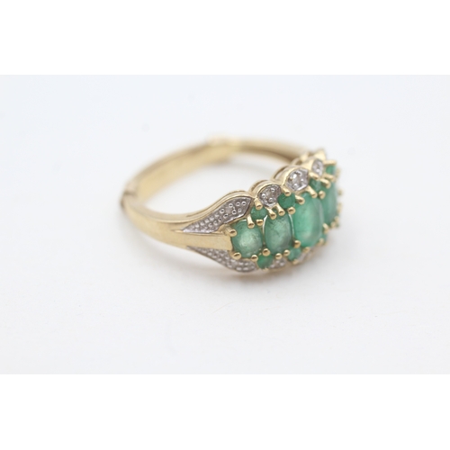 192 - 9ct gold emerald & diamond dress ring (3.6g) Size P