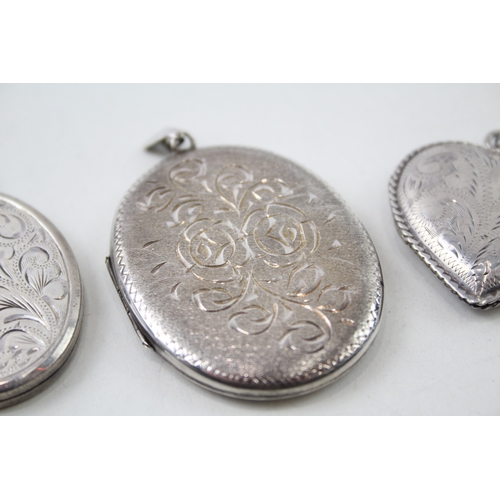 221 - Collection of Sterling Silver Locket Pendants inc. Heart, Etched x 4 59g