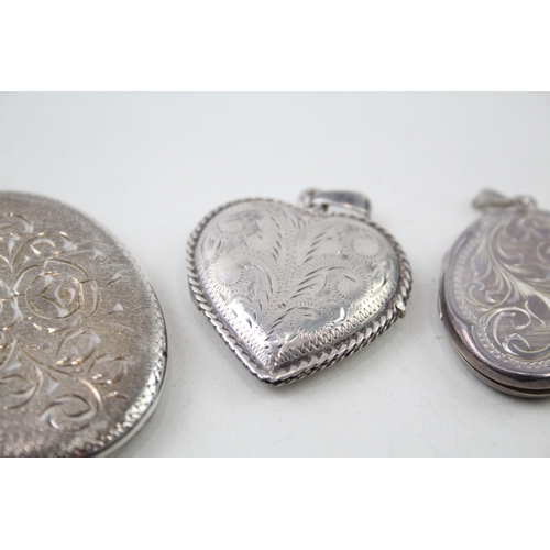 221 - Collection of Sterling Silver Locket Pendants inc. Heart, Etched x 4 59g