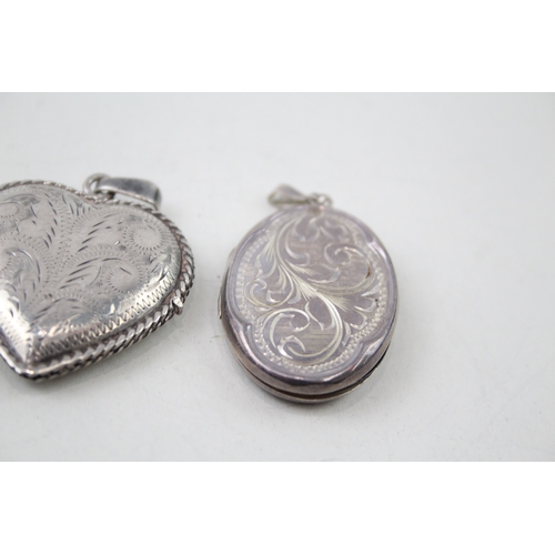 221 - Collection of Sterling Silver Locket Pendants inc. Heart, Etched x 4 59g