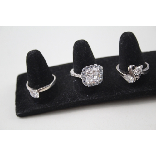 222 - Collection of Sterling Silver CZ Rings inc. Halo, Cocktail, Solitaire x 6 15g