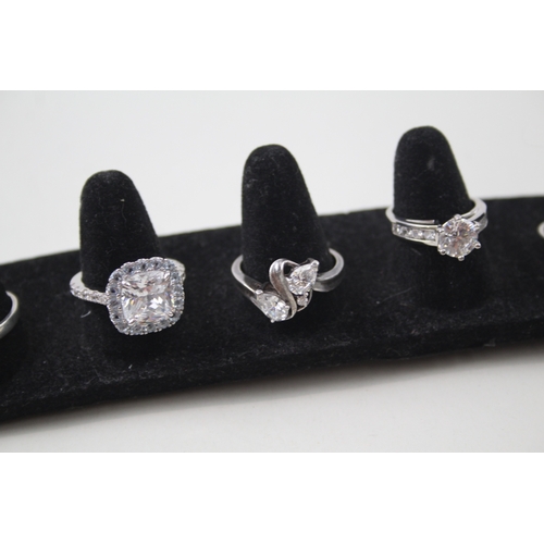 222 - Collection of Sterling Silver CZ Rings inc. Halo, Cocktail, Solitaire x 6 15g