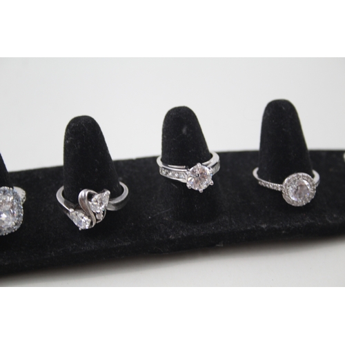 222 - Collection of Sterling Silver CZ Rings inc. Halo, Cocktail, Solitaire x 6 15g