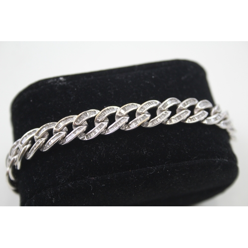 231 - Sterling Silver Diamond Set Curb Link Bracelet 19g