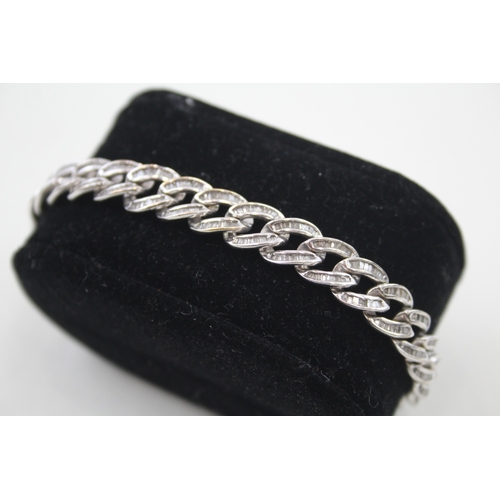 231 - Sterling Silver Diamond Set Curb Link Bracelet 19g