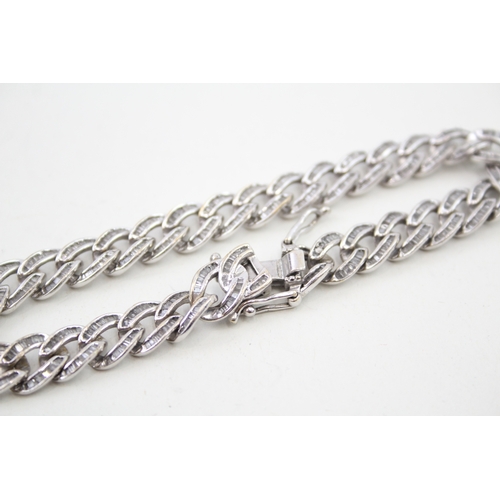 231 - Sterling Silver Diamond Set Curb Link Bracelet 19g